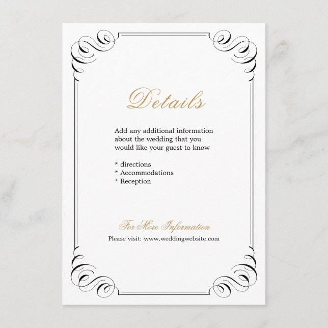 Elegant flourish calligraphy wedding details enclosure card (Front)