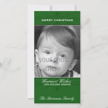 Elegant Flourish Christmas Photo Card In Green by spinsugar at Zazzle