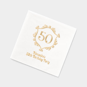 Elegant Flourish Crest Frame Birthday Party Foil Napkins