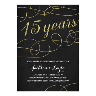 Elegant Flourish | Faux Gold Foil 15th Anniversary Card
