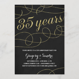 Elegant Flourish   Faux Gold Foil 35th Anniversary Invitation