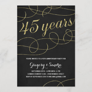 Elegant Flourish Faux Gold Foil 45th Anniversary Invitation