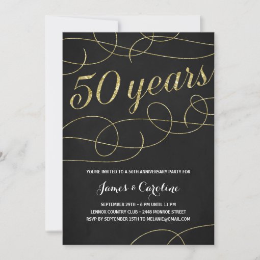 Elegant Flourish | Faux Gold Foil 50th Anniversary Invitation | Zazzle