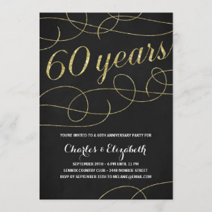 Elegant Flourish Faux Gold Foil 60th Anniversary Invitation