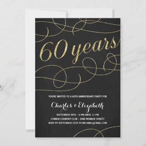 Elegant Flourish  Faux Gold Foil 60th Anniversary Invitation