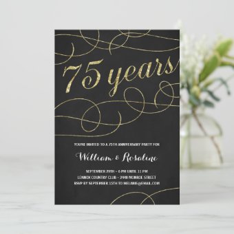 Elegant Flourish | Faux Gold Foil 75th Anniversary Invitation | Zazzle