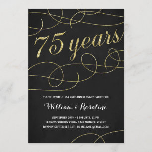 Elegant Flourish Faux Gold Foil 75th Anniversary Invitation