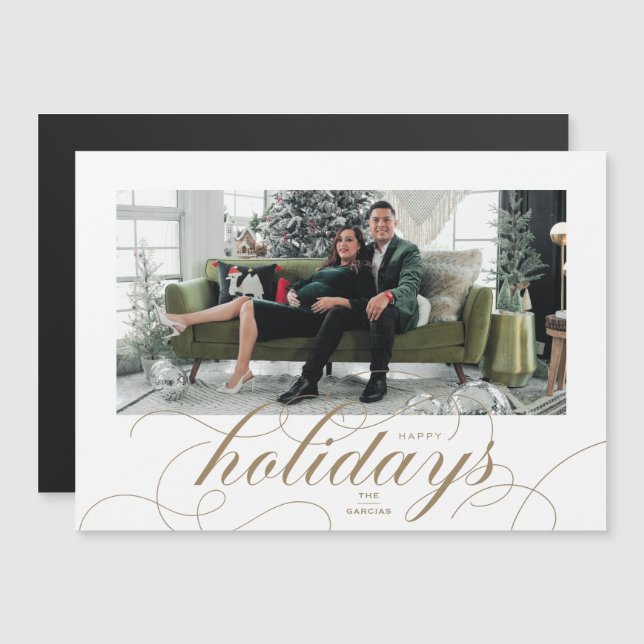 Elegant Flourish Formal Script Holiday Photo Card (Front/Back)