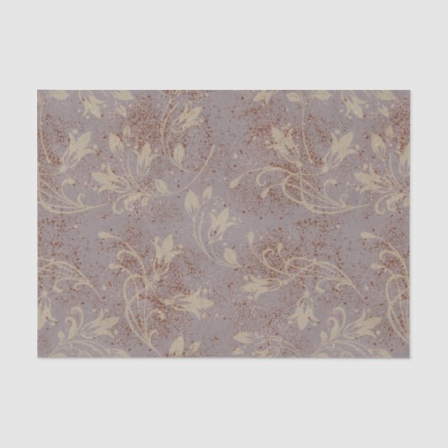 Elegant Flourish Leaves Gray Grunge Decoupage Tissue Paper (Front)