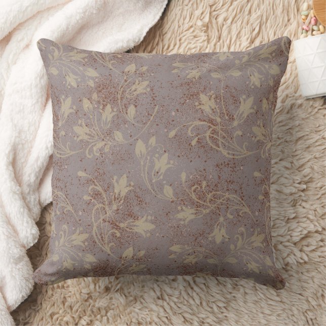 Elegant Flourish Leaves Gray Grunge Throw Pillow (Blanket)