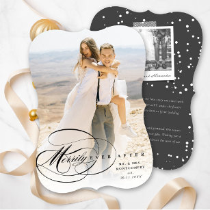 Elegant Flourish Merrily Ever After Wedding Photo Holiday Card