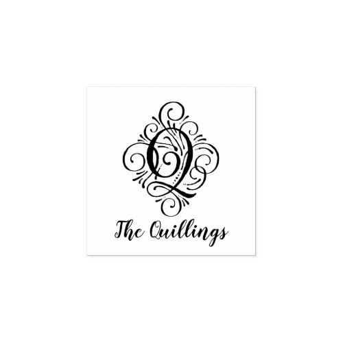 Elegant Flourish Monogram Name Letter Q Rubber Stamp