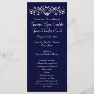 Elegant Flourish Navy Blue Wedding Programs