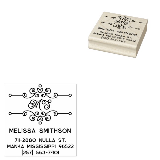     Elegant Flourish Personalized Monogram Address Rubber Stamp (Stamped)