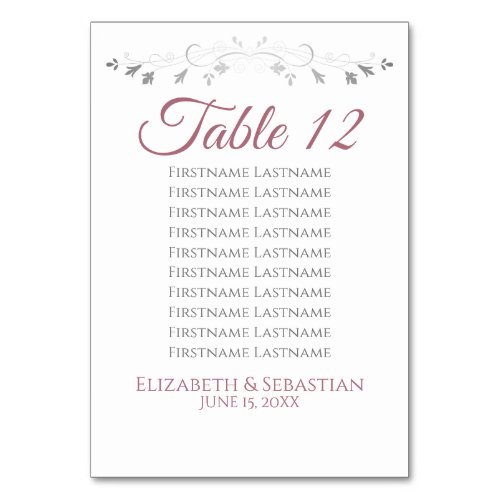 Elegant Flourish Rose White Wedding Seating Chart Table Number