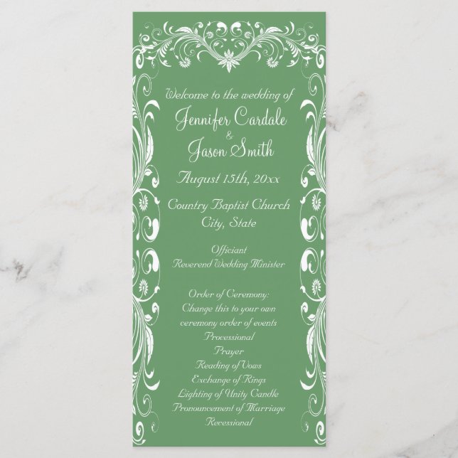 Elegant Flourish Sage Wedding Programs Templates (Front)