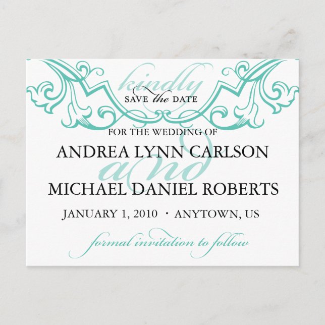 Elegant Flourish Save the Date Postcard (Front)