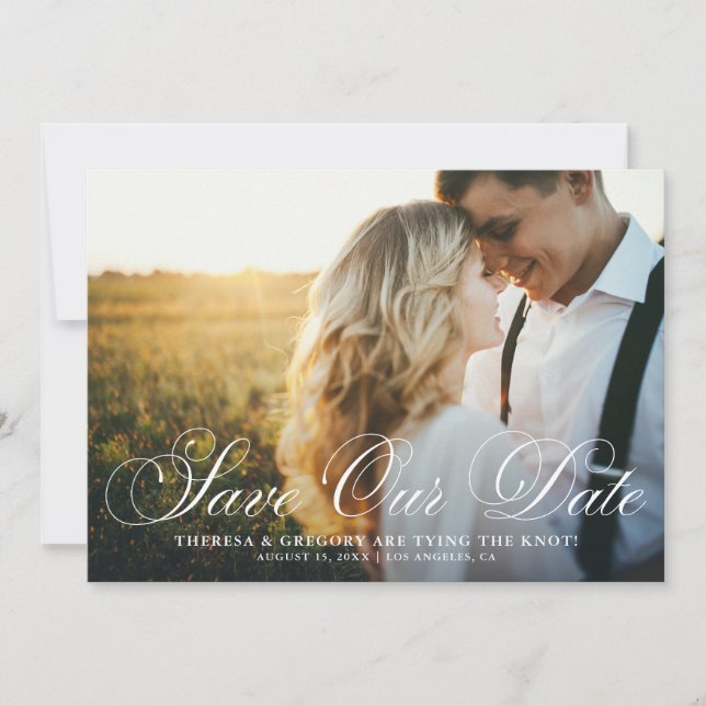 Elegant Flourish Script Photo Save Our Date Save The Date (Front)