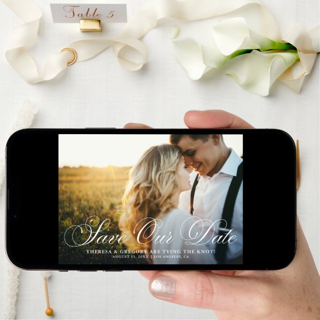 Elegant Flourish Script Photo Save Our Date Save The Date (Front Digital)