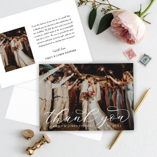Elegant Flourish Script Wedding Photo Thank You Card
