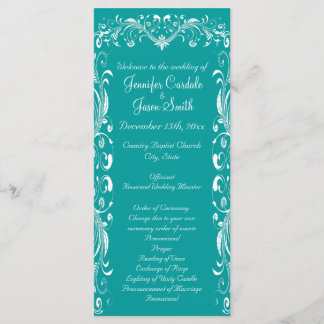 Elegant Flourish Teal Blue Wedding Programs