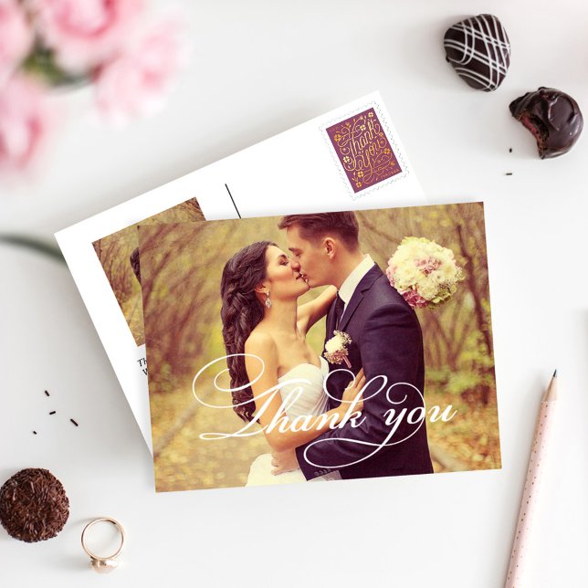 Elegant Flourish Thank You Wedding Photo Postcard (Creator Uploaded)