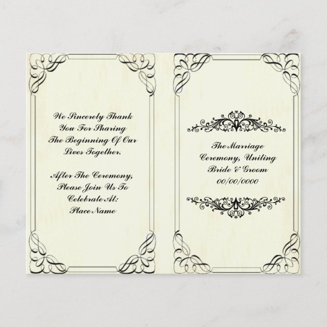 elegant flourish wedding program (Front)