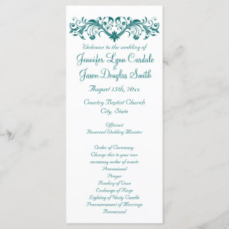 Elegant Flourish White Teal Wedding Programs