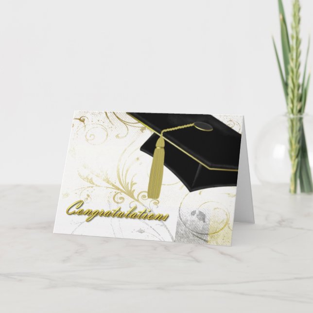 Elegant Flourish with Mortarboard Graduation Card (Front)