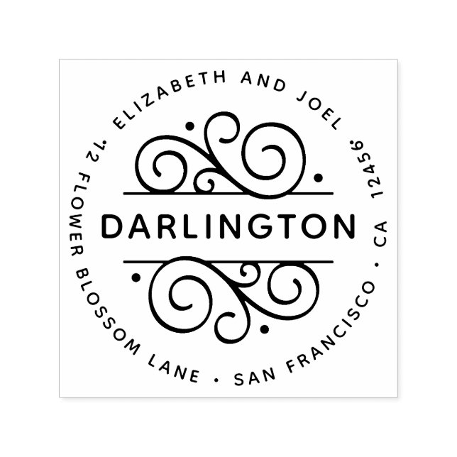 Elegant Flourished Round Classic Return Address Self-inking Stamp (Design)