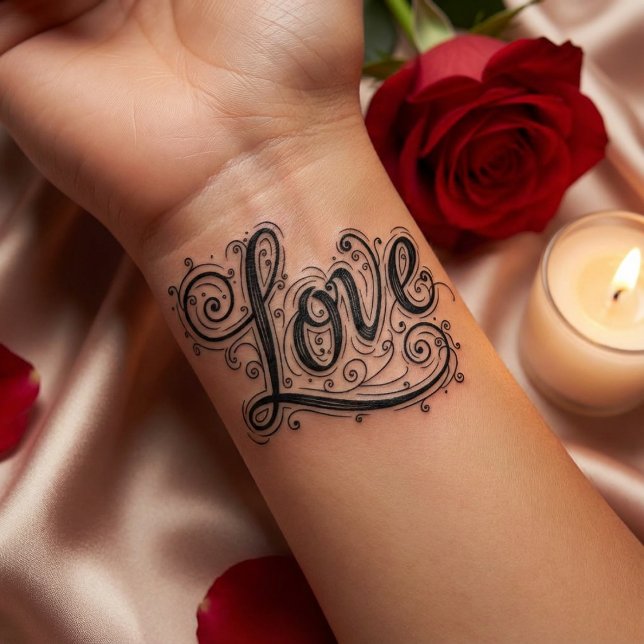 Elegant Flourished Script "Love" Set of 6 Temporary Tattoos (Creator Uploaded)