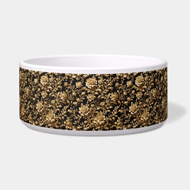 Elegant Flourishes: Black and Gold Rococo Bowl (Front)
