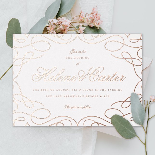 Elegant Flourishes Calligraphy Wedding Rose Gold Foil Invitation (Creator Uploaded)