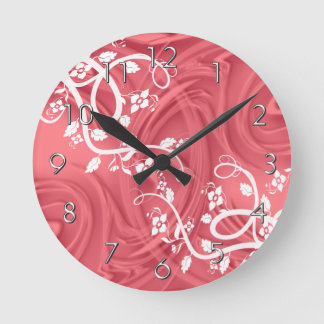 Elegant Flourishes Floral Red Shadow Pattern Round Clock