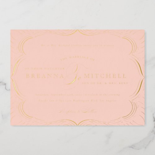 Elegant Flourishes Formal Blush Wedding Gold Foil Invitation