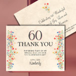 Elegant Flower 60 Years Party Floral 60th Birthday Thank You Card<br><div class="desc">Elegant Flower 60 Years Party Floral 60th Birthday Thank You Card. Express heartfelt gratitude with this elegant 60th birthday thank-you card. Featuring a beautiful floral design in soft watercolor hues and a bold "60" at the top, this card is the perfect way to thank loved ones for their presence and...</div>