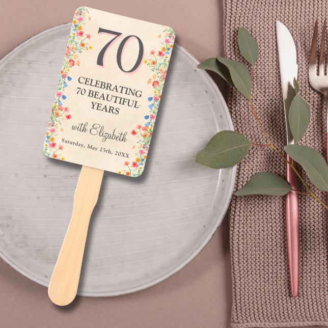 Elegant Flower 70 Years Party Floral 70th Birthday Hand Fan (Creator Uploaded)