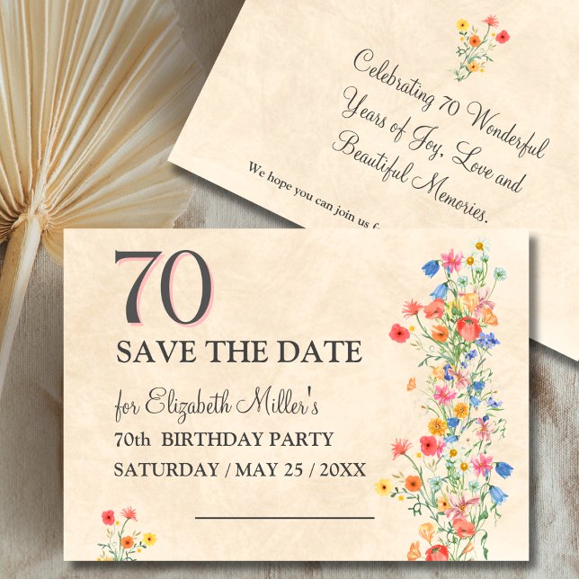 Elegant Flower 70 Years Party Floral 70th Birthday Save The Date (Creator Uploaded)