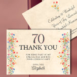 Elegant Flower 70 Years Party Floral 70th Birthday Thank You Card<br><div class="desc">Elegant Flower 70 Years Party Floral 70th Birthday Thank You Card. Express heartfelt gratitude with this elegant 70th birthday thank-you card. Featuring a beautiful floral design in soft watercolor hues and a bold "70" at the top, this card is the perfect way to thank loved ones for their presence and...</div>