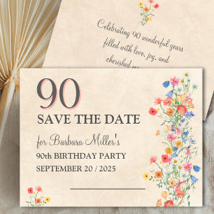 Elegant Flower 90 Years - Floral 90th Birthday Save The Date