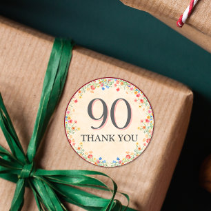Elegant Flower 90 Years Party Floral 90th Birthday Classic Round Sticker