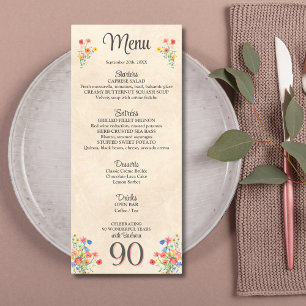 Elegant Flower 90 Years Party Floral 90th Birthday Menu
