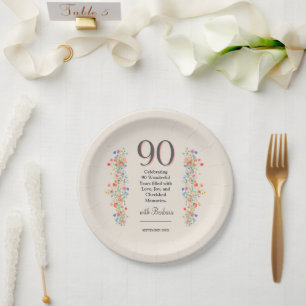Elegant Flower 90 Years Party Floral 90th Birthday Paper Plates