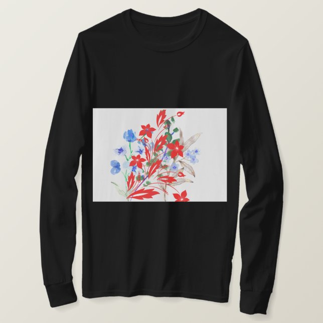 Elegant Flower and Leaves Artwork | Minimal  T-Shirt (Design Front)