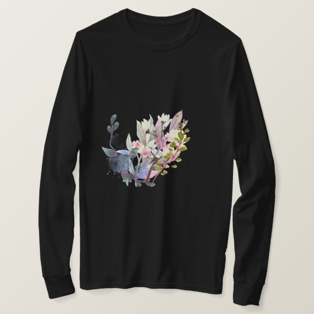 Elegant Flower and Leaves Line Art | Minimal  T-Shirt (Design Front)