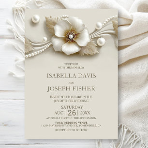 Elegant Flower and Pearls Wedding Invitation