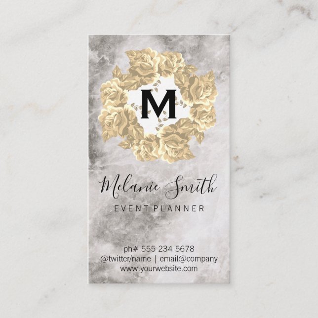 Elegant Flower Arrangement Marble Business Card (Front)