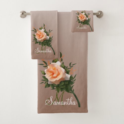 Elegant Flower Bath Towel Set Floral Monogram