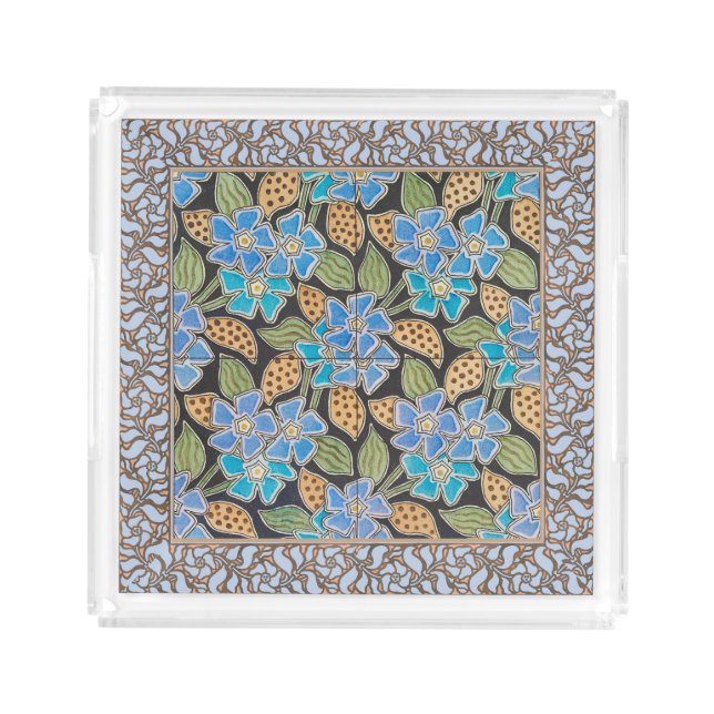 Elegant Flower Blue Periwinkle Floral Classic Acrylic Tray (Front)