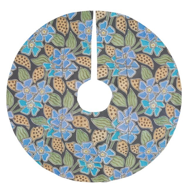 Elegant Flower Blue Periwinkle Floral Classic Brushed Polyester Tree Skirt (Front)